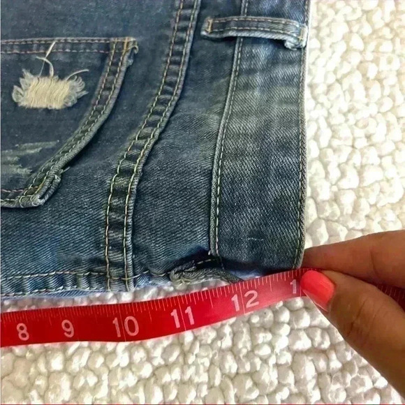 NWT Mur Mur Highrise Med Wash Distress Webbed Cuffed Denim Jean Shorts Size L - Picture 12 of 12
